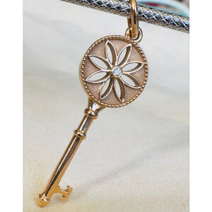 Tiffany & Co. 18k Rose Gold Daisy Key with a Diamond, Pendant 1.5"
